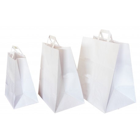 Flat Handles Takeaway Carrier Bags With Wide Bottom 25cm Gusset
